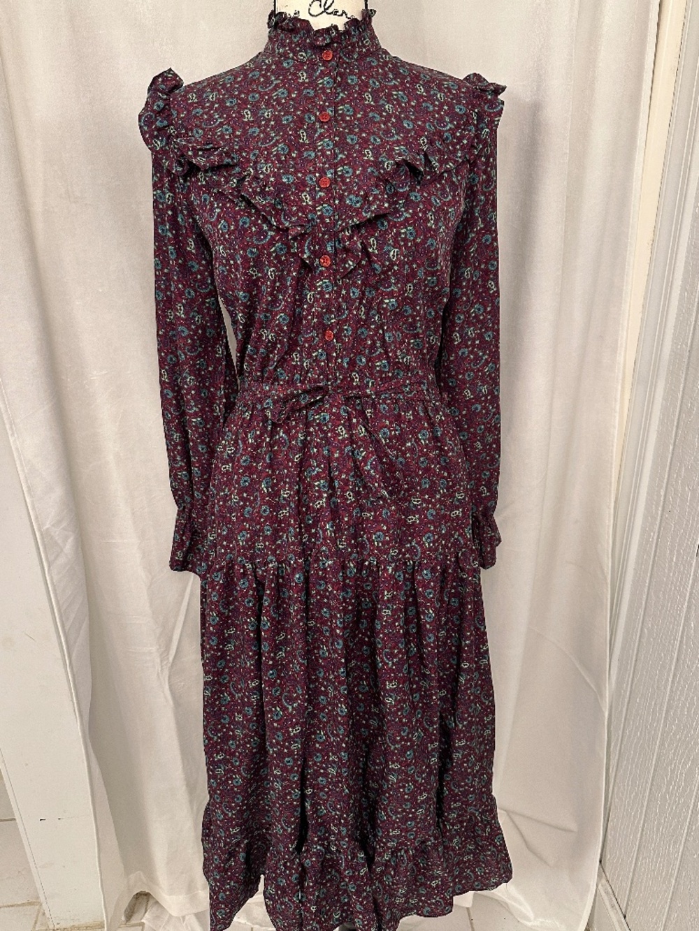 Vintage Jordache Long Sleeve Button Up Floral Prairie Dress